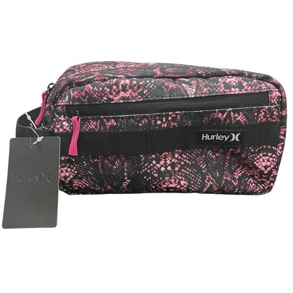 HURLEY COSMETICS BAG TRAVEL VIVID PINK BLACK SNAKE PRINT VERSATILE ANIMAL PRINT - Picture 8 of 16